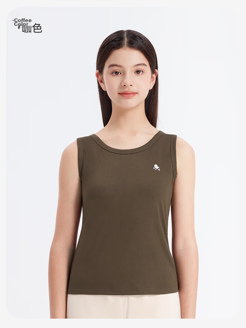 Jiusuiban Padded Children's Vest Girls Development Period 12-15 Years Pure Cotton Base Layer Underwear Teenage Anti-Protrusion Outerwear Top 15