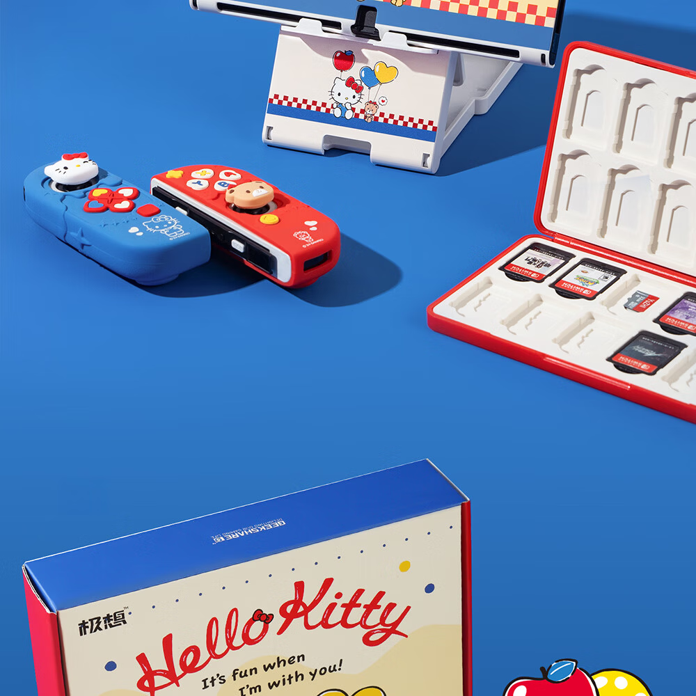 Jixiang Switch Protective Case Set Pure Innocence Gift Box OLED Protective Case Hello Kitty Collaboration Soft Silicone Case Storage Bag Joystick Caps Card Holder Tempered Glass Screen Protector Gift 9