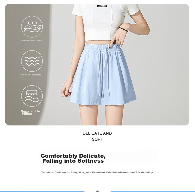 Baleno Yamamoto Women's Summer 2026 New Ice Silk High-Waist Loose Wide-Leg Sports Casual Shorts 4