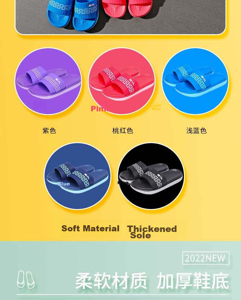 Warrior Solid Color Simple Couple Slippers Bathroom Indoor Outdoor Fashion Durable Soft Sole Outdoor Beach Sandals Men's HL01801 Black Size 41 3