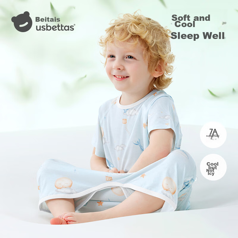 Betis Kids Summer 2026 Yokes Silk Sleepwear Boys Girls Short Sleeve Cooling Nightgown