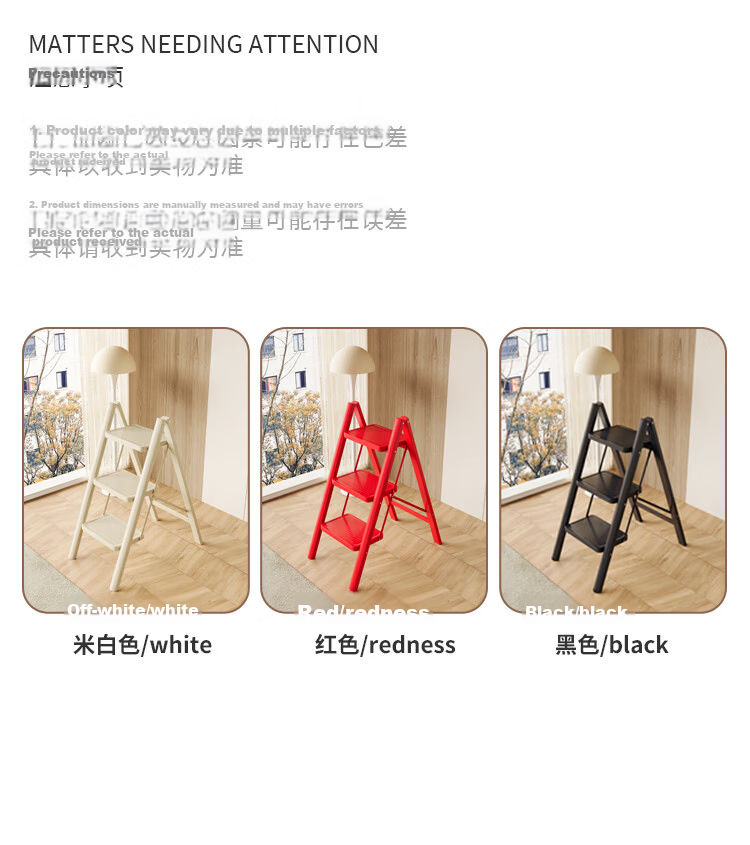 YuanNai Household Folding Ladder Thickened Indoor A-Frame Telescopic Staircase Moving Step Ladder Thickened White 3-Step Ladder 15