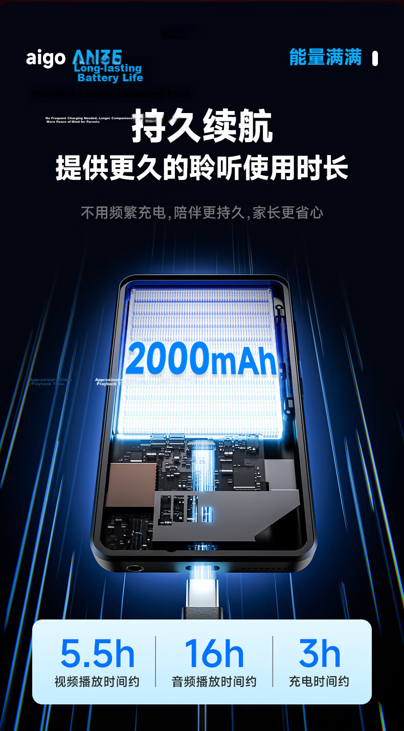Aigo MP3/MP4 Player MP5 Internet Access 4GB RAM Lossless Music Portable Android 10 Student Dedicated Music English Video Ebook AN35 Large Storage 18