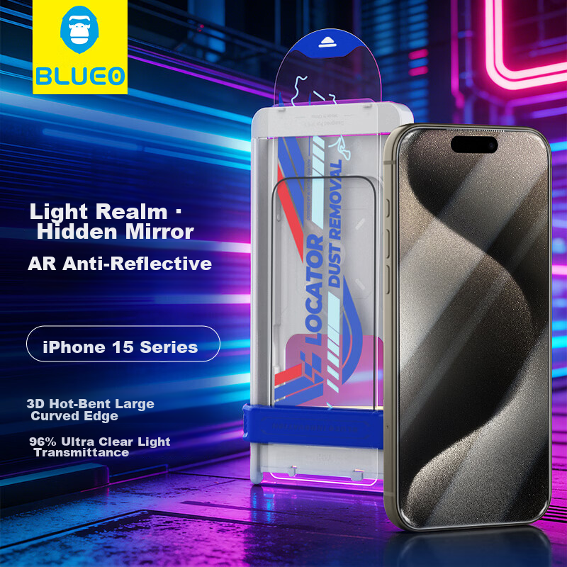 BLUEO New Upgraded Xuanjia Dual-Certified Optical AR Tempered Glass Screen Protector for iPhone 15 Pro Max, High-Definition Eye Protection Space Capsule Film