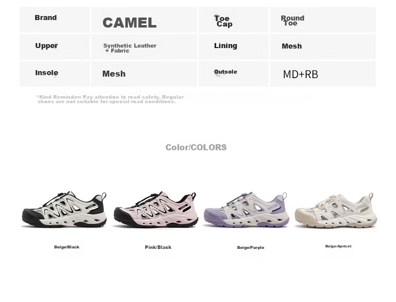 CAMEL Women's Cute Ugly Style Water and Land Wearable Creek Shoes Breathable Hollow Casual Shoes L26M076002 Beige/Black Size 40 20