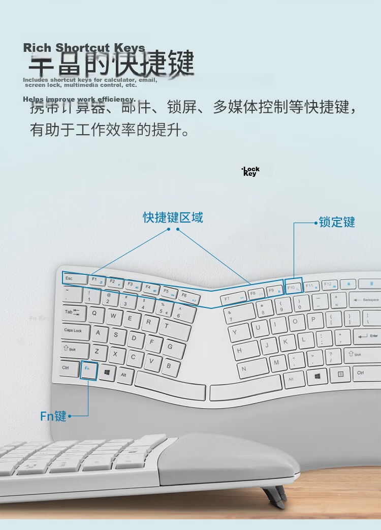 Kensington KB680 Ergonomic Full-Size Wireless Bluetooth Keyboard for Office, Connects to 3 Devices, 14 Customizable Keys K72485CNA 7