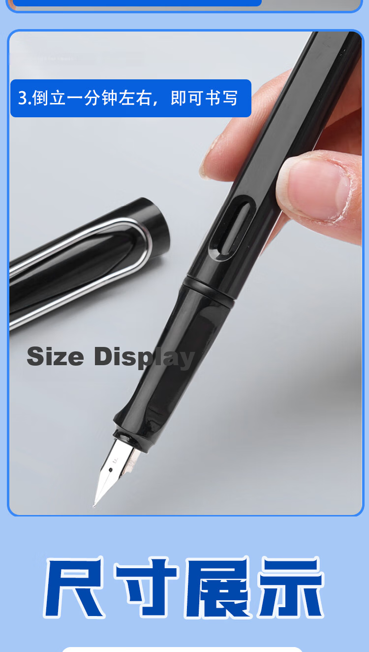 TRUECOLOR Fountain Pen Ink Cartridges for Elementary Students Grade 3 Universal Replaceable Ink Refill Blue 3.4mm Diameter Non-Erasable 50pcs Barrel ZCW-1061B 11
