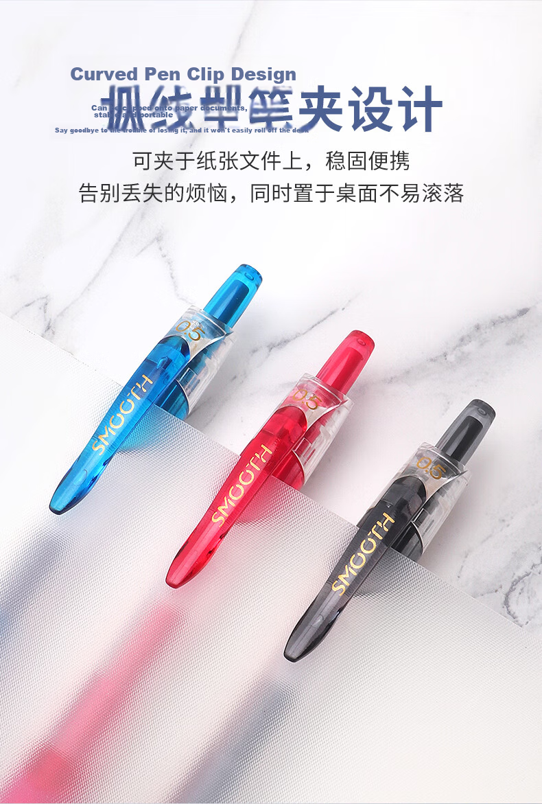 BAOKE PC1950 0.5mm Retractable Gel Pen Soft Grip Bullet Tip Smooth Writing Exam Marking Signature Pen 12pcs/Box Blue 9