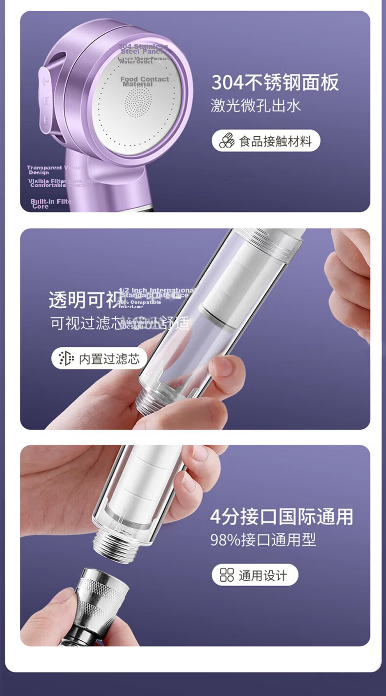 JROR [Seiko] Portable Travel Filter Shower Head with Three-Mode Pressure Boost, Water Purification, Baby Bathroom Shower Sprayer 22