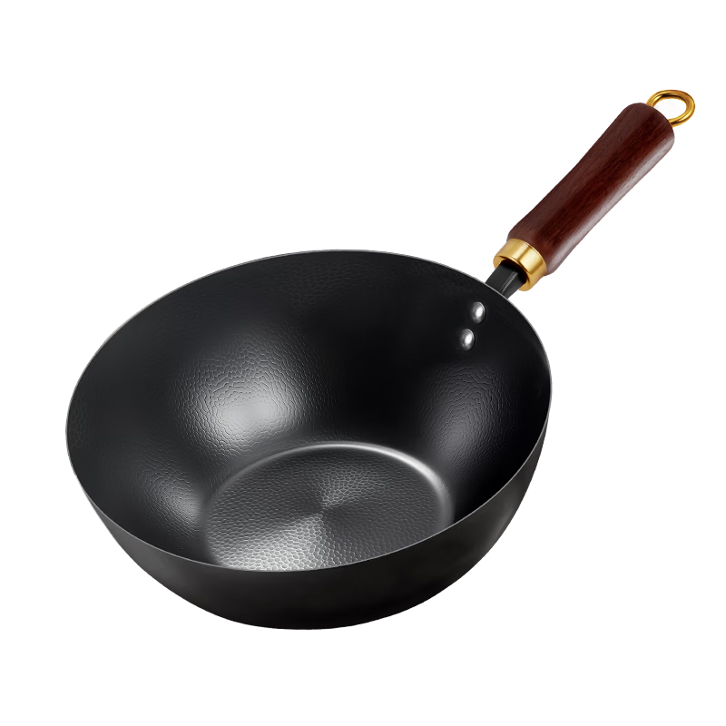 Royalstar Small Iron Wok Non-Coated Flat Bottom Mini Stir-Fry Pan for Single Use Compatible with Induction and Gas Stoves