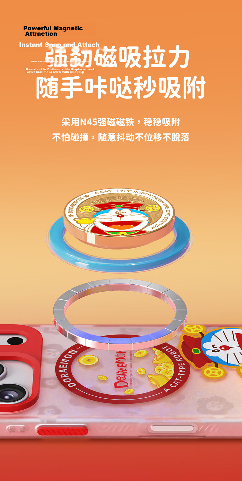 ROCK Doraemon Magnetic Airbag Retractable Rotatable Metal Phone Ring Holder Portable Cute Desktop Stand Compatible with Apple Huawei Android 8