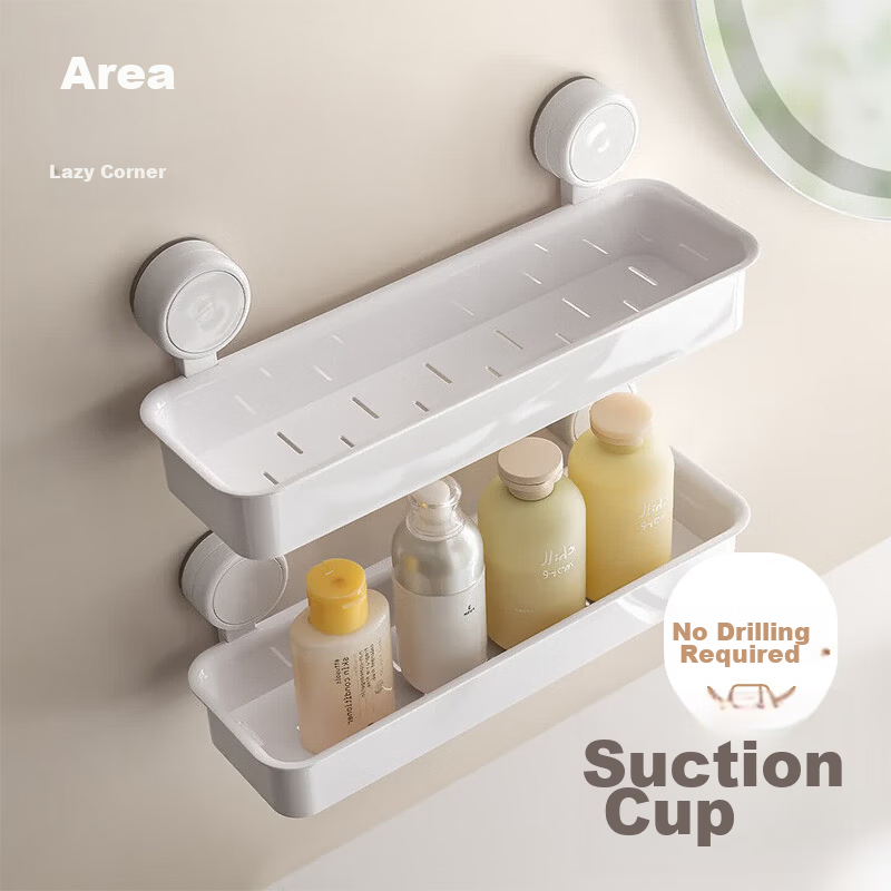 Lazy Corner Suction Cup Storage Rack Wall-Mounted Bathroom Sink Square No-Drill Shower Organizer
