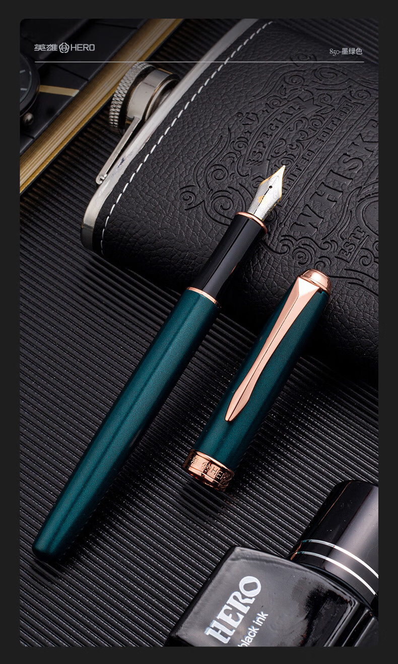 HERO Fountain Pen 850 Black Classic Business Adult Signature Pen Unisex Birthday Gift Iridium Ink Gift Box Set with F Nib 18