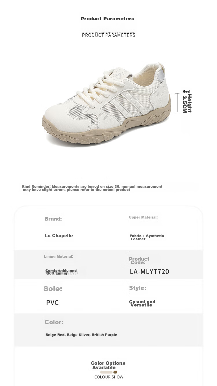 La Chapelle Women's Mesh Sneakers Casual Versatile Soft Sole White Shoes Silver Color Size 36 3