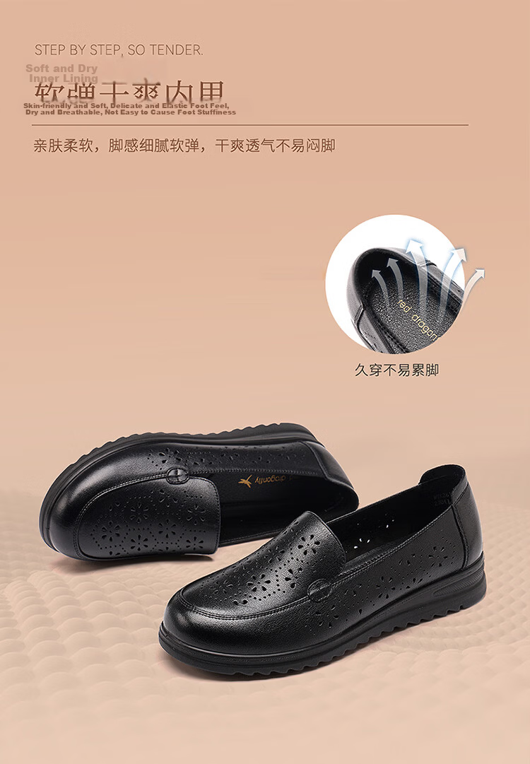Red Dragonfly Women's White Commuter Soft Sole Casual Shoes Hollow Breathable Middle-aged and Elderly Single Shoes WTK261022 Off-white Size 35 6