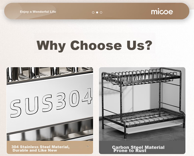 MICOE Kitchen Dish Rack 304 Stainless Steel Bowl Rack Storage Rack Draining Dish Rack Bowl Plate Chopsticks Holder Storage Box 4