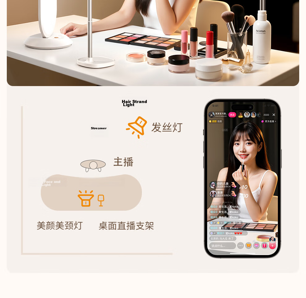 Meiyibo Live Streaming Fill Light Professional Studio Panoramic Moonlight Beauty Full Spectrum Soft Light Phone Photography Desktop Neck Light Indoor 9