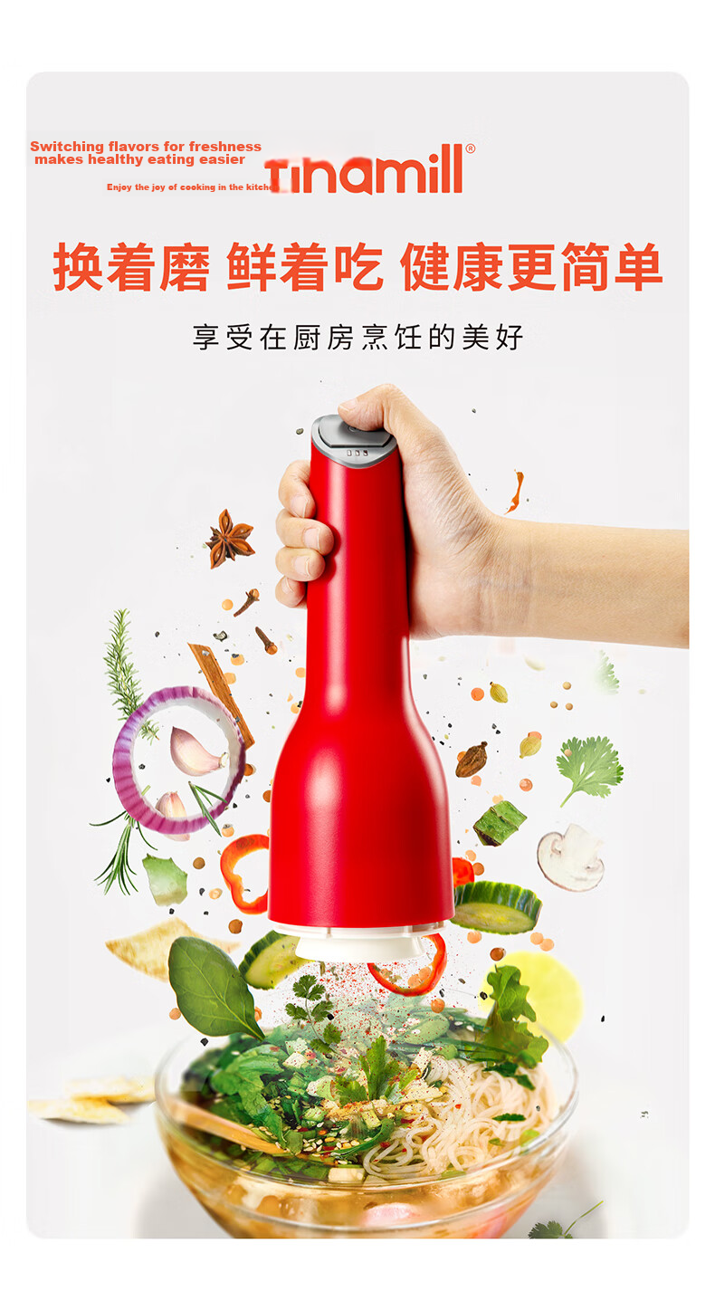 FINAMILL Rechargeable Quick-Card Kitchen Electric Spice Grinder Adjustable Coarseness White with Tray Ginger Yan Edition 3