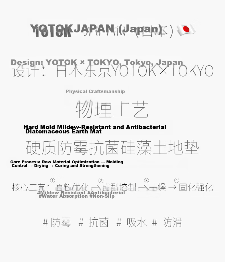 YOTOK Official Genuine Bathroom Mat Absorbent Non-Slip Diatom Mud Quick-Dry Doorway Mat (Japan) 6
