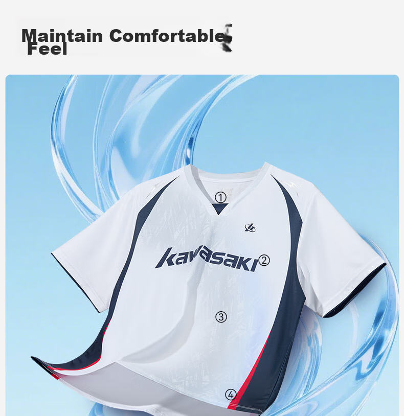 KAWASAKI Women's Badminton Sports Short Sleeve T-Shirt Quick-Dry Breathable Competition Training Shirt D2227 Light Blue L 7