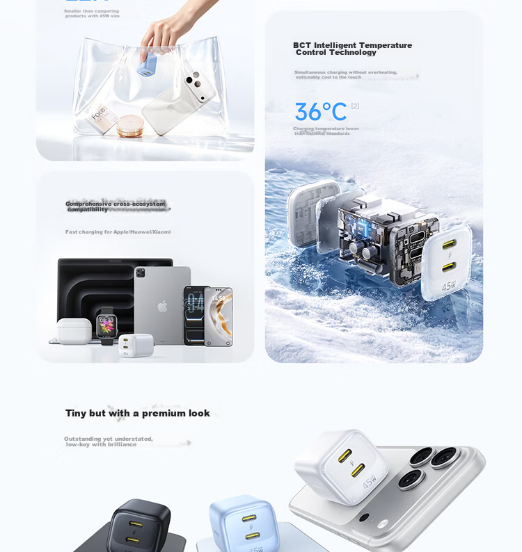 Baseus Mini Ice Charger [Dual C Ports] Apple 17 Charging Head 45W GaN Charger AVS Protocol Dual-Port Fast Charger Compatible with iPhone 17 Pro/16 Huawei Black Plug 4