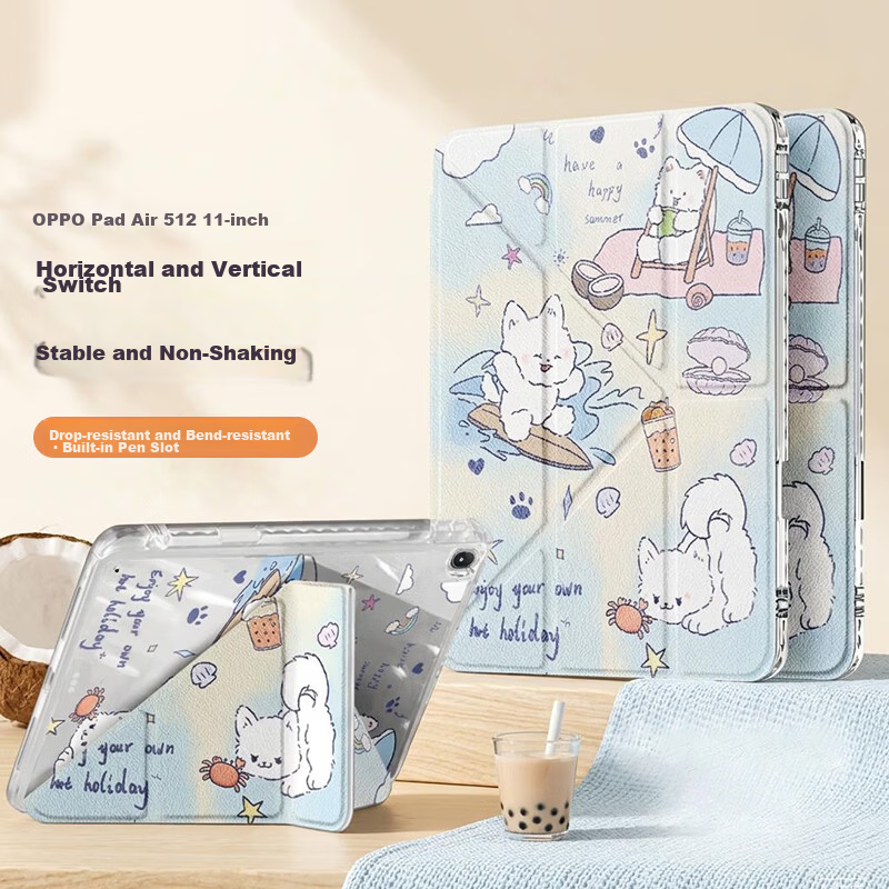 Shell Sister Compatible with OPPO Pad Air 5 12-inch 2026 Model Horizontal and Vertical Stand with Pen Slot Y-Shaped Tri-Fold Cute Cartoon Protective Case