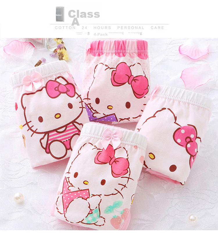 Hello Kitty Girls' Antibacterial Breathable Cotton Underwear Shorts, Kids' Boxer Briefs, Floral Pattern, Size 130 1