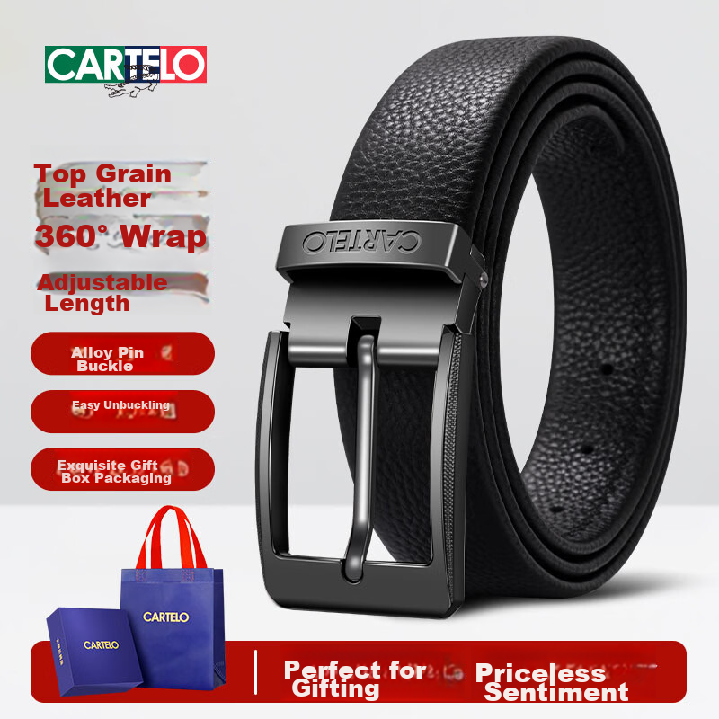 CARTELO Men's First Layer Cowhide Leather Pin Buckle Belt Business Casual Pants Belt 2026 New Model Gift for Boyfriend Husband Dad