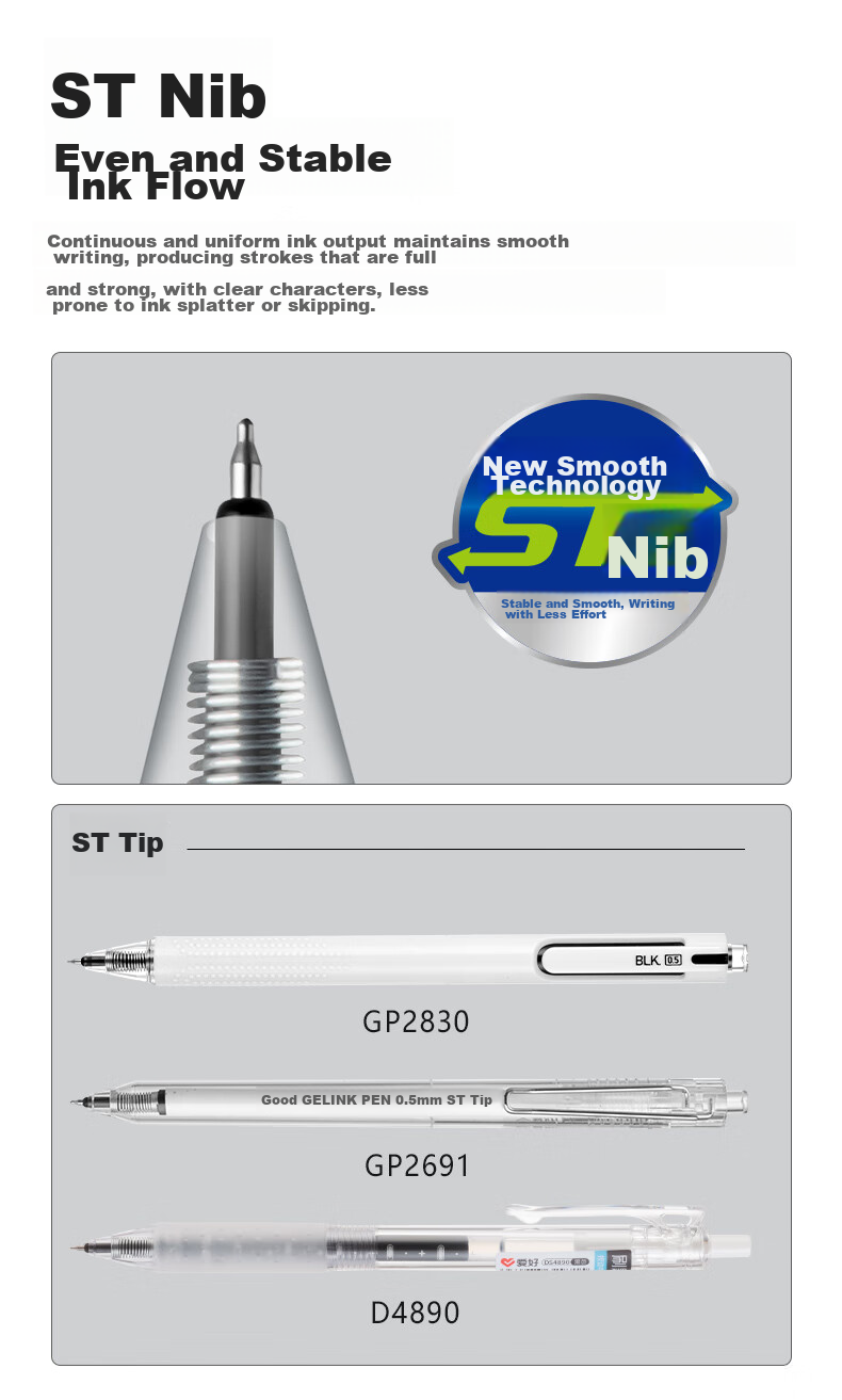 AIHAO ST Quick-Drying Gel Pen, Large Capacity Retractable 0.5mm Black, Student Exam Writing Pen, Office Supplies, Signature Pen, Graduated Refill, Soft Rubber Grip 7