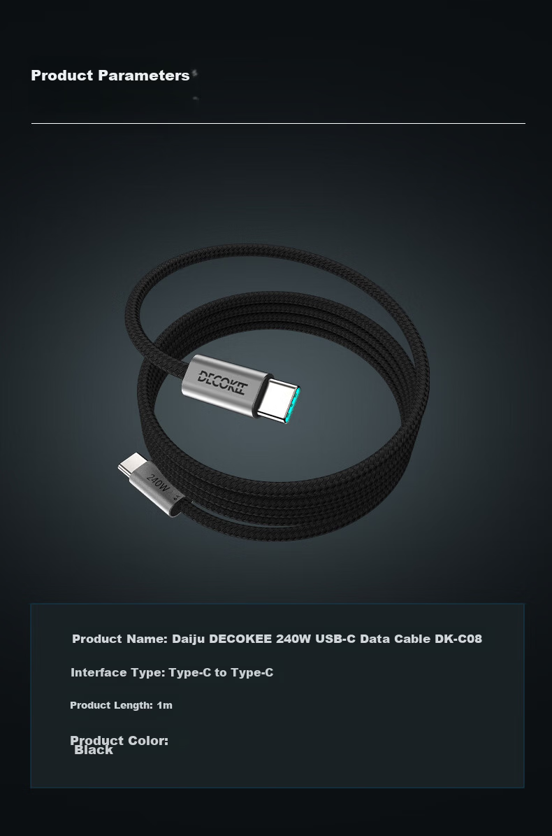 DECOKEE Magnetic 240W Fast Charging Data Cable Type-C for Huawei Honor Xiaomi Apple Gaming Laptop [Dual C Ports] 240W 9