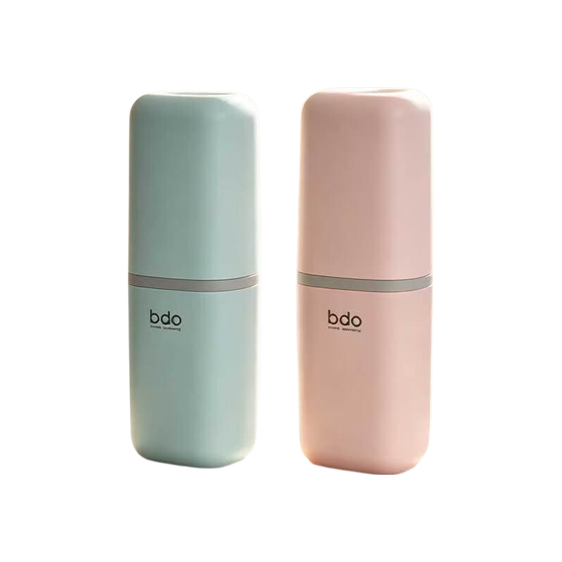 BDO Toothbrush Cup, Toothbrush Holder, Detachable Travel Case, for Business Trips And Couples, Toothbrush Storage Box, Pink And Green, 2 Pieces