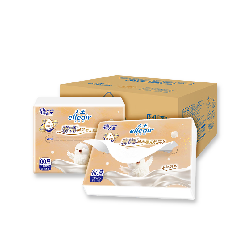 Elleair Luxury Moisturizing Cream Tissue Paper, 3-Ply, 60 Sheets*30 Packs Per Box, Baby-Soft Moisturizing Tissue Paper, Cloud-Soft Tissues