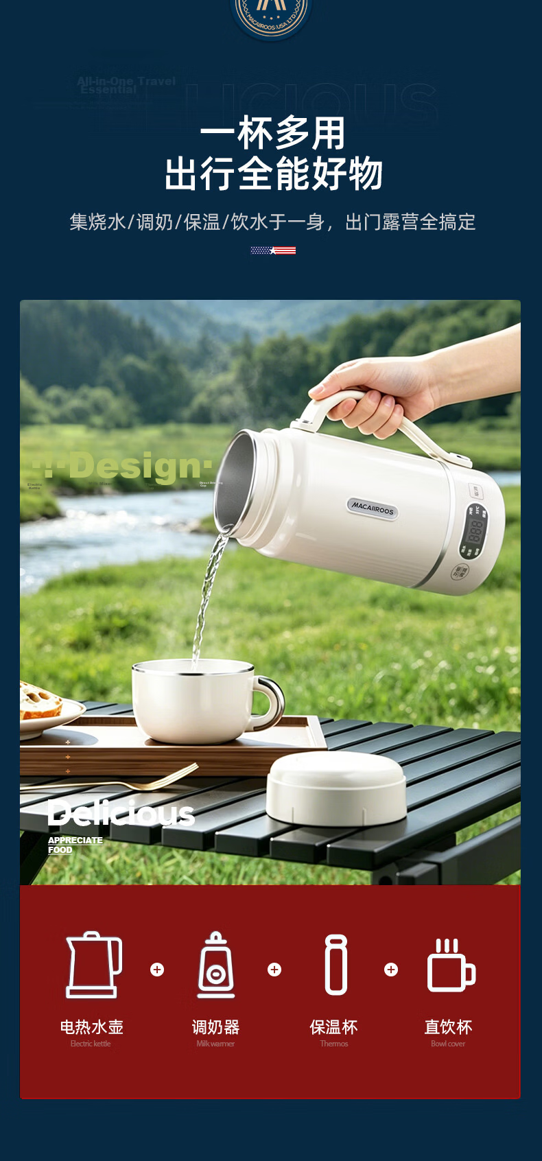 Macaiiroos Portable Electric Kettle Temperature-Controlled Water Heater Baby Milk Warmer Insulated Cup Large Capacity 316 Stainless Steel Smart Electric Kettle 4
