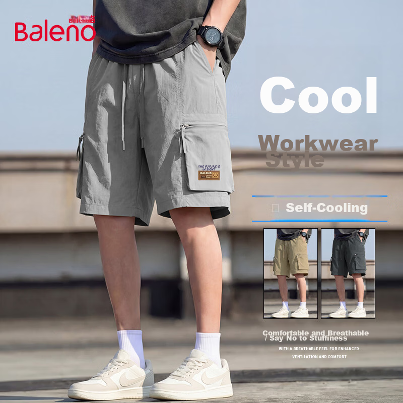 Baleno Men's Original Yarn Sun Protection Pocket Work Shorts Summer Cool Breathable Ice Feel Skin-Friendly Trendy Fashion Shorts 37