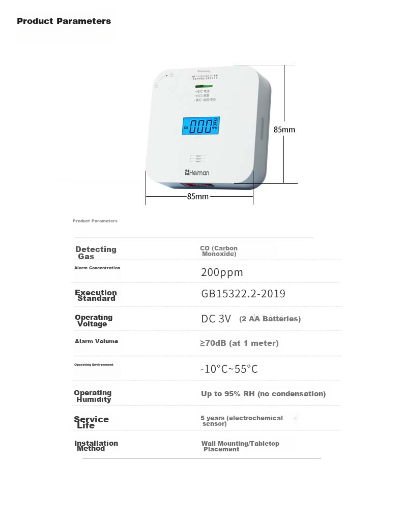 HEIMAN Intelligent Carbon Monoxide Alarm Detector for Indoor Boilers, Coal Smoke, CO Outdoor Coal And Gas Leak Detection Instrument 11