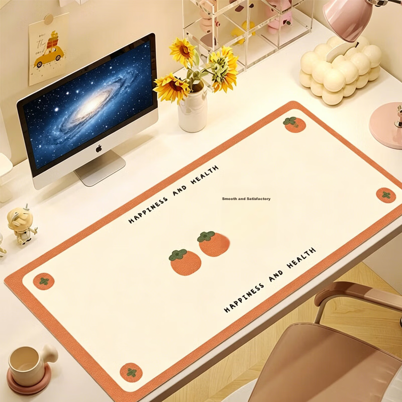 Juyingfeng Large Leather Mouse Pad Odorless Waterproof Oil-Resistant Wash-Free Dining Mat Luxury Minimalist Ins Style Custom Printed Desk Pad 900*420*2mm Milk Powder Small Flower 15