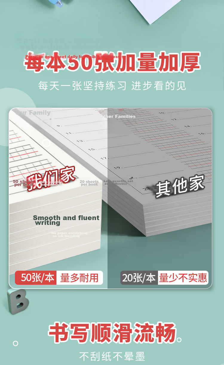 Dr. Dory A5 50 Sheets Large Grid English Paper 17mm x 6 Lines English Dictation Paper Wide Spacing Large Grid Notebook English Homework Paper Junior High Dictation Word Phrase Spelling Practice Paper  4