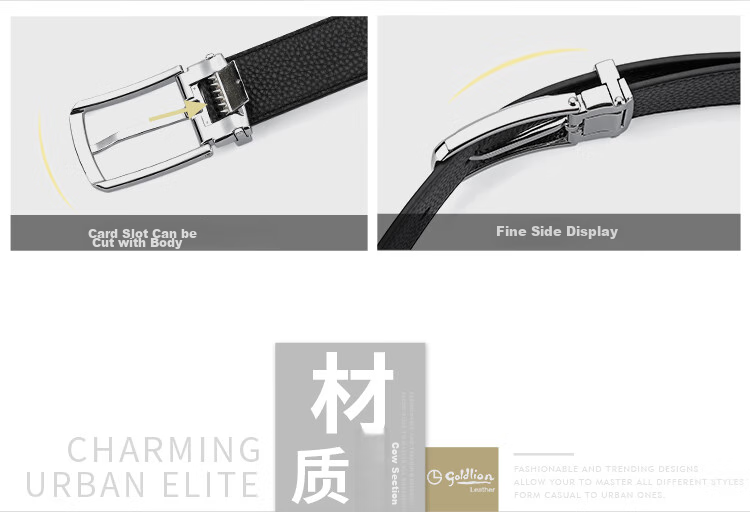 Goldlion Men's Pin Buckle Belt, Business Waistband Gift Box, Fashionable Trouser Belt, Birthday Gift 10