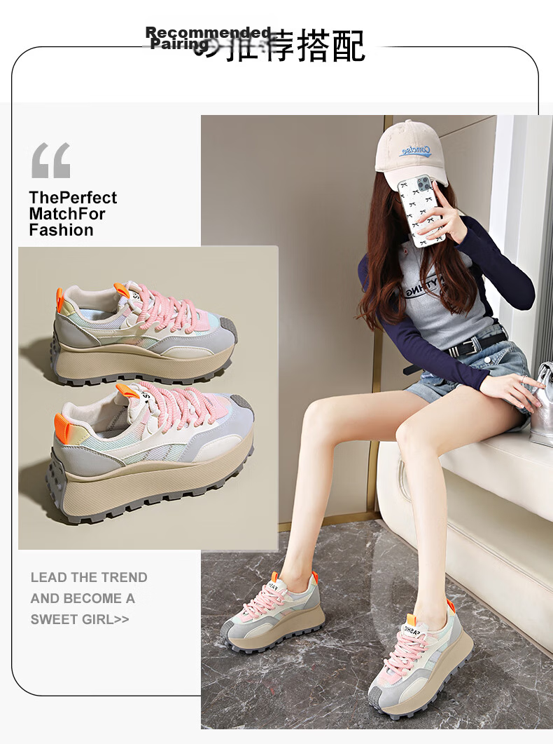 CARTELO Women's Casual Shoes Spring Colorblock Thick Sole Lightweight Sports Sneakers 1689 Gray Size 38 4