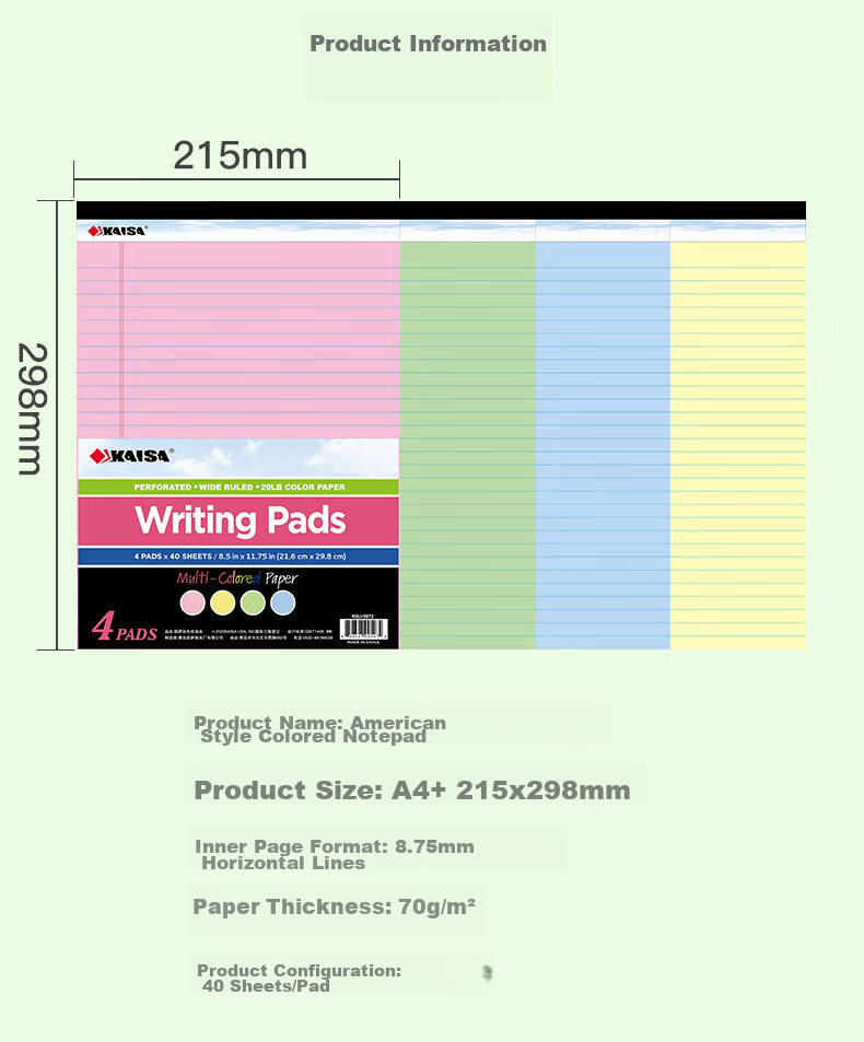 KAISA Yellow Flip-Top American Style A4 50-Sheet Sectioned Perforated Notebook Thin Draft Notebook College Student Exam Vocabulary Notebook 2-Pack 3