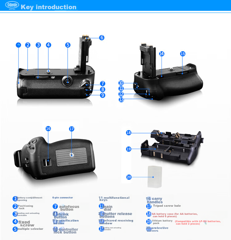 Sidande 5D Mark IV Canon 5D4 Camera Vertical Shooting Grip Battery Compartment DSLR Grip 8