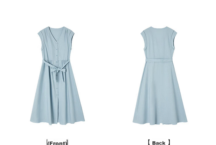 Demana [With Linen Cotton] Summer Commuter Style Lace Splice Cap Sleeve V-Neck Waist Cinched A-Line Mid-Length Dress for Women 22