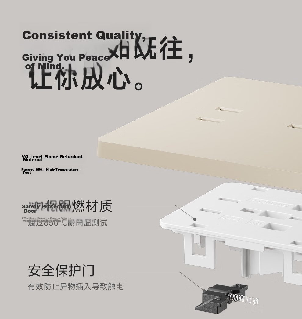 NVCleishidiangong Switch Socket, No Spray Painting Cream Style Large Plate, Three-Gang Single-Control Wall Power Switch, N25 Cream Yellow 19