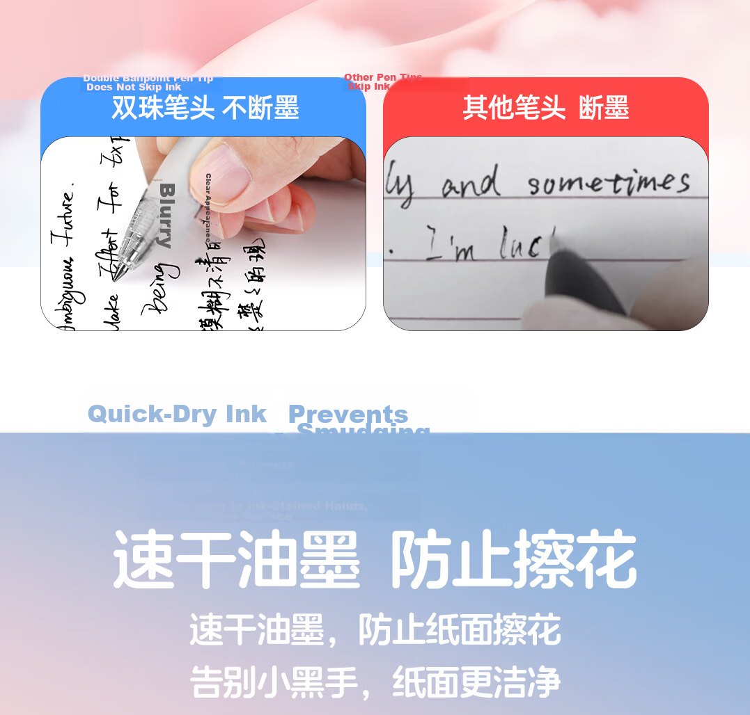 Dianshi Pen [Back to School Stationery] Quiet Click Gel Pen 0.5mm Signing Black Pen Needle Tube Tip Dual Ball Quick-Drying Essential School Supplies for Back to Season 3195E 4 Pens 4 Refills 7