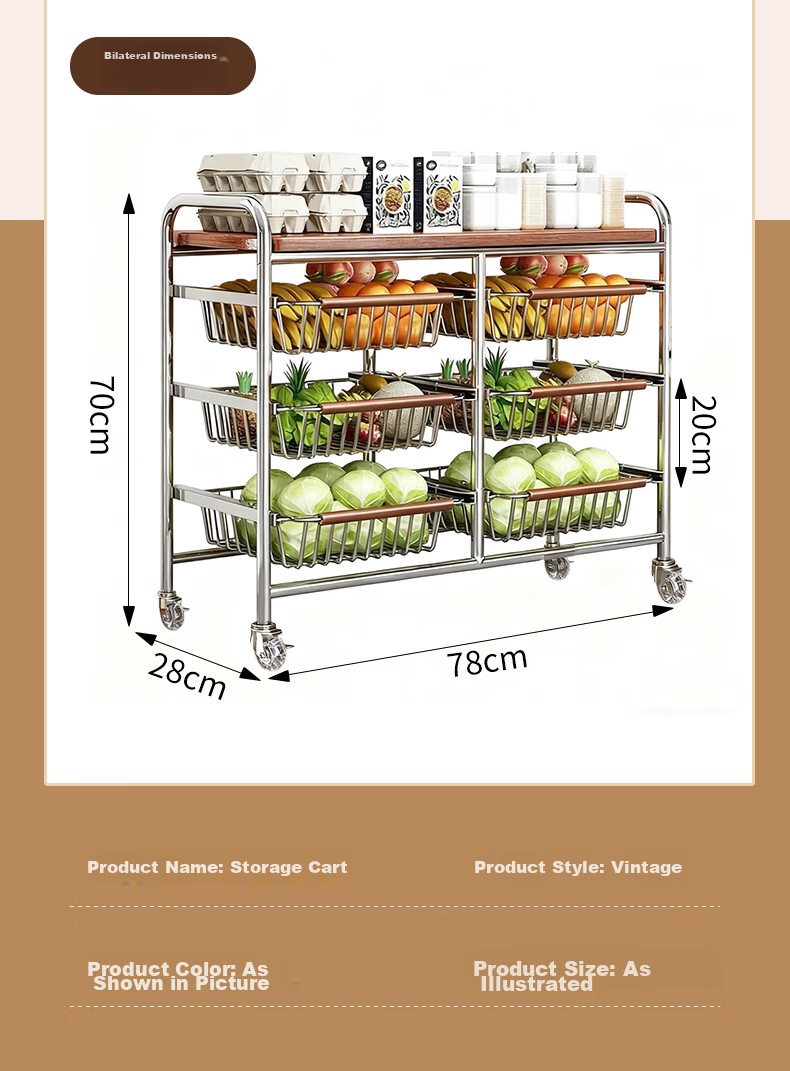 Zhuobo Kitchen Floor Storage Rack Multi-Layer Living Room Snack Shelf BH18 Four-Tier Six-Basket with Crystal Wheels 20