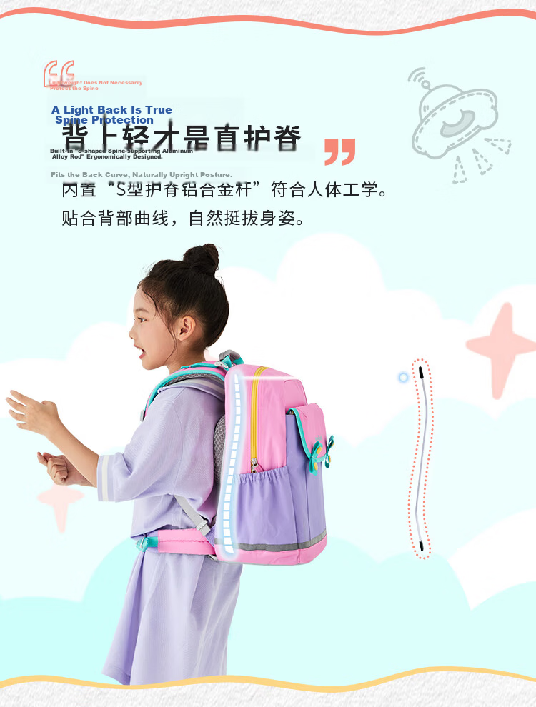 MoonRock Kids Backpack for Grades 1-3, Lightweight Ergonomic Waterproof School Bag, Light Purple 17