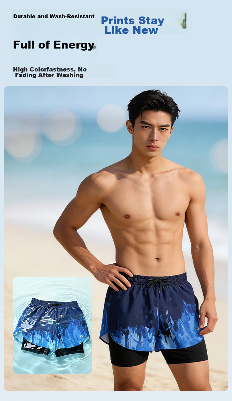 Keep Men's Quick-Dry Swim Trunks Beach Shorts Water-Resistant Summer Professional Swimming Pants Blue Print XL 9