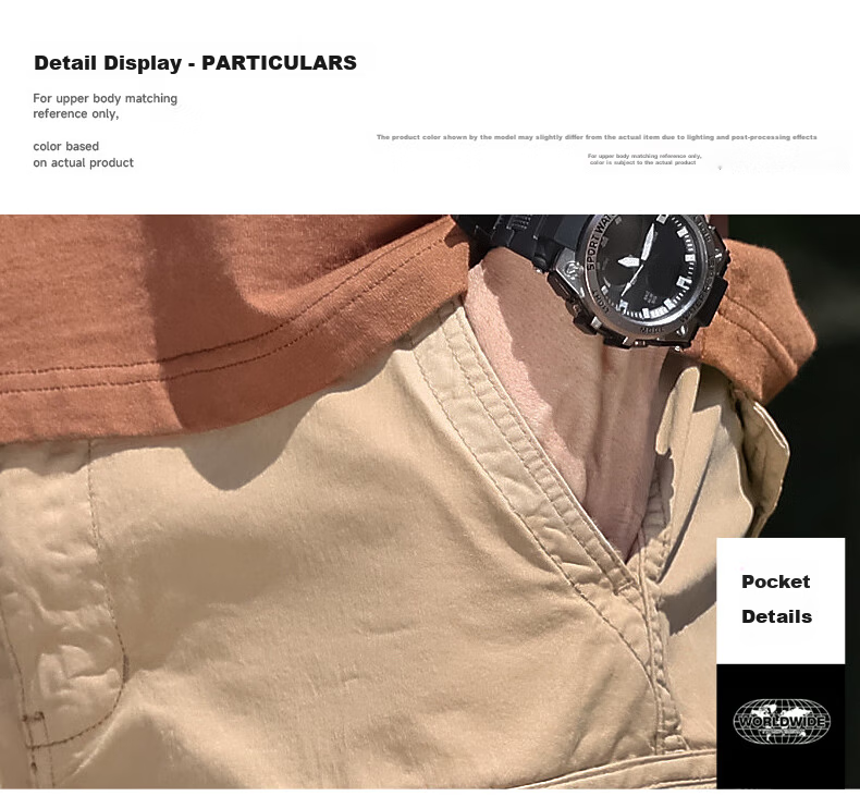 EASTERN CAMEL Men's Cargo Shorts, Casual Five-Point Pants, Spring And Summer Mid-Length Pants, Thin Style, Large Pocket Trousers, Khaki, Size 29 22
