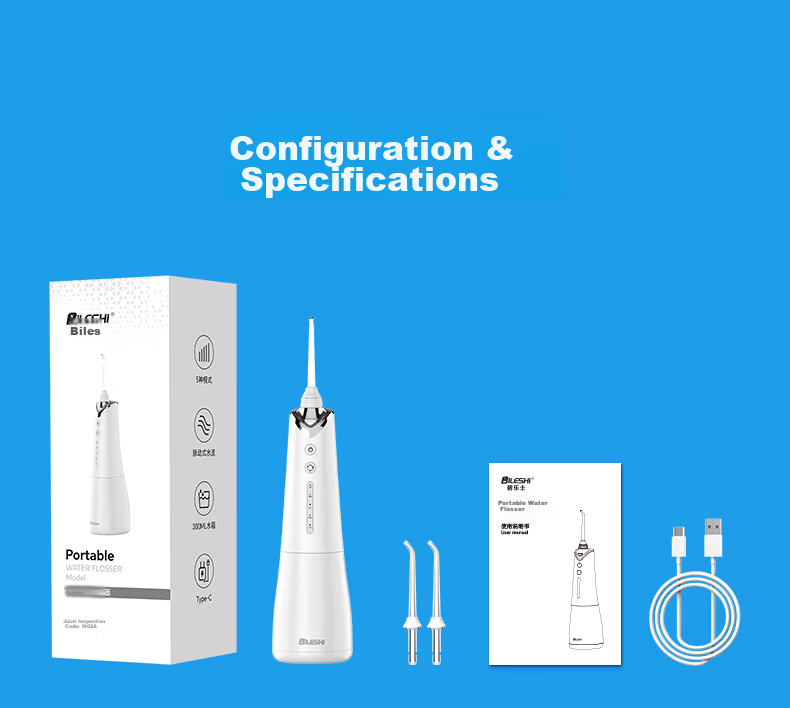 BILESHI Portable Water Flosser, Dental Irrigator, Oral Irrigator, Water Flosser, Tartar Remover, Ozone Sterilizer, Gift for Boyfriend, Girlfriend, Father's Day Present FC3810 16