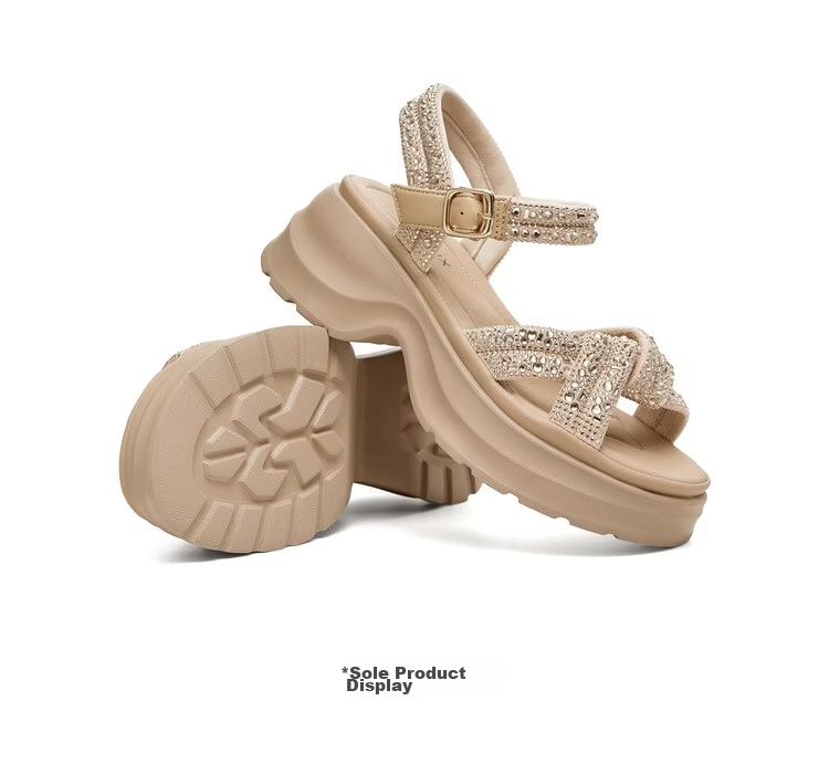 TEENMIX Qixi Festival Gift Sandals Open Toe Wedge Comfortable Casual Women's Shoes 2026 Summer New Apricot Color Size 37 7
